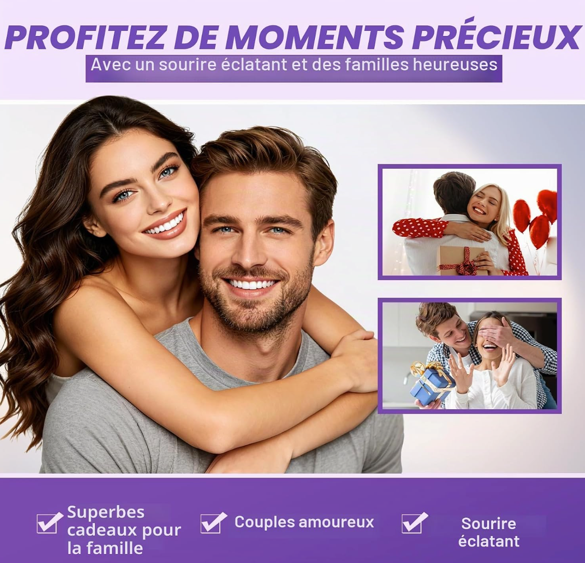 Bandes Dentaires Violettes — Correcteur de Teinte, Sourire Éclatant (7 soins)