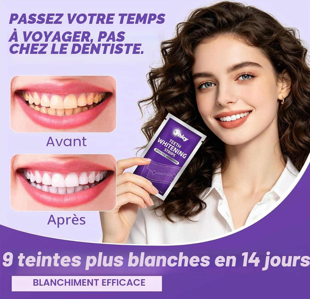 Bandes Dentaires Violettes — Correcteur de Teinte, Sourire Éclatant (7 soins)