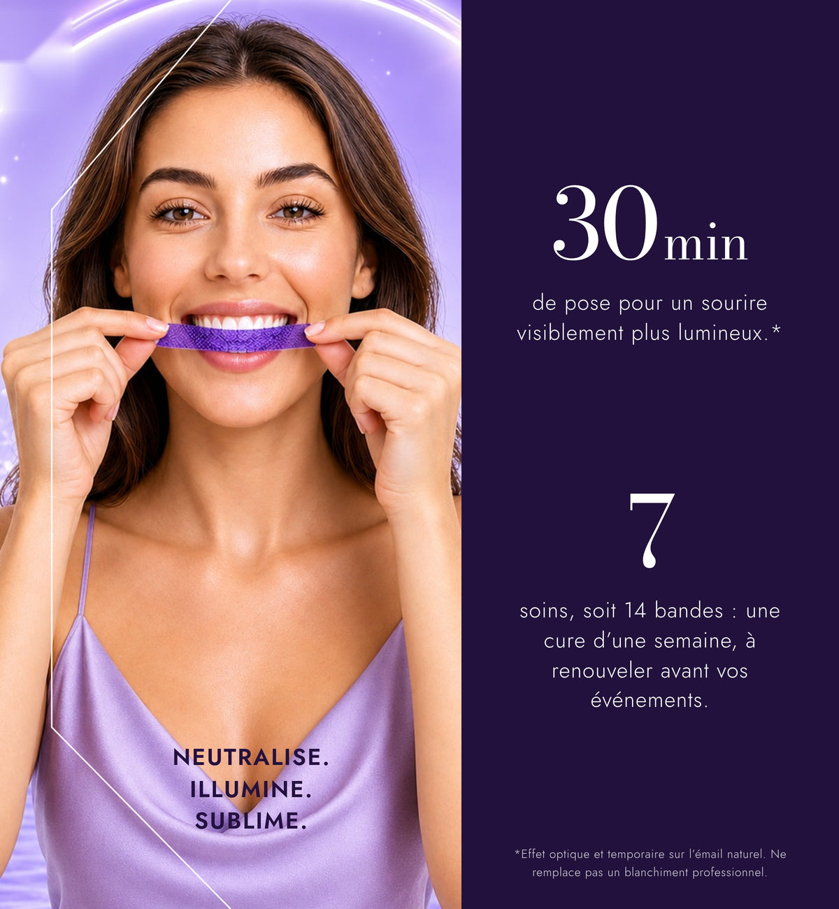 Bandes Dentaires Violettes — Correcteur de Teinte, Sourire Éclatant (7 soins)