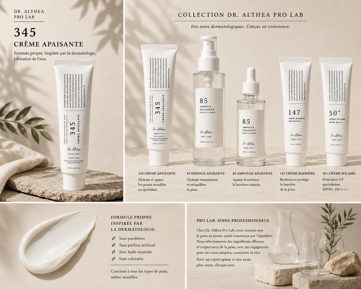 Formule propre Dr. Althea Pro Lab : sans parabènes, sans parfum artificiel, sans huile minérale, sans colorants