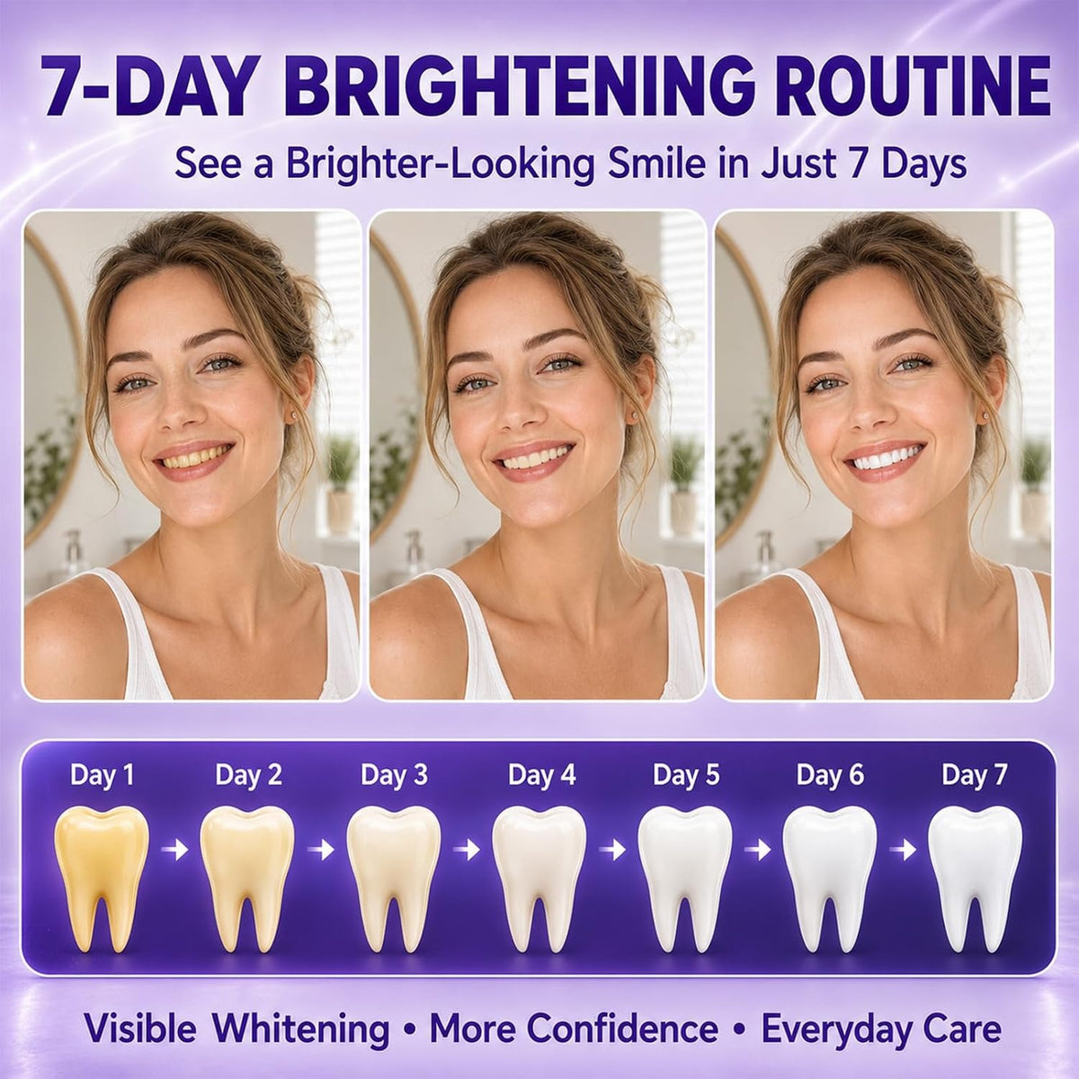 Bandes Dentaires Violettes — Correcteur de Teinte, Sourire Éclatant (7 soins)