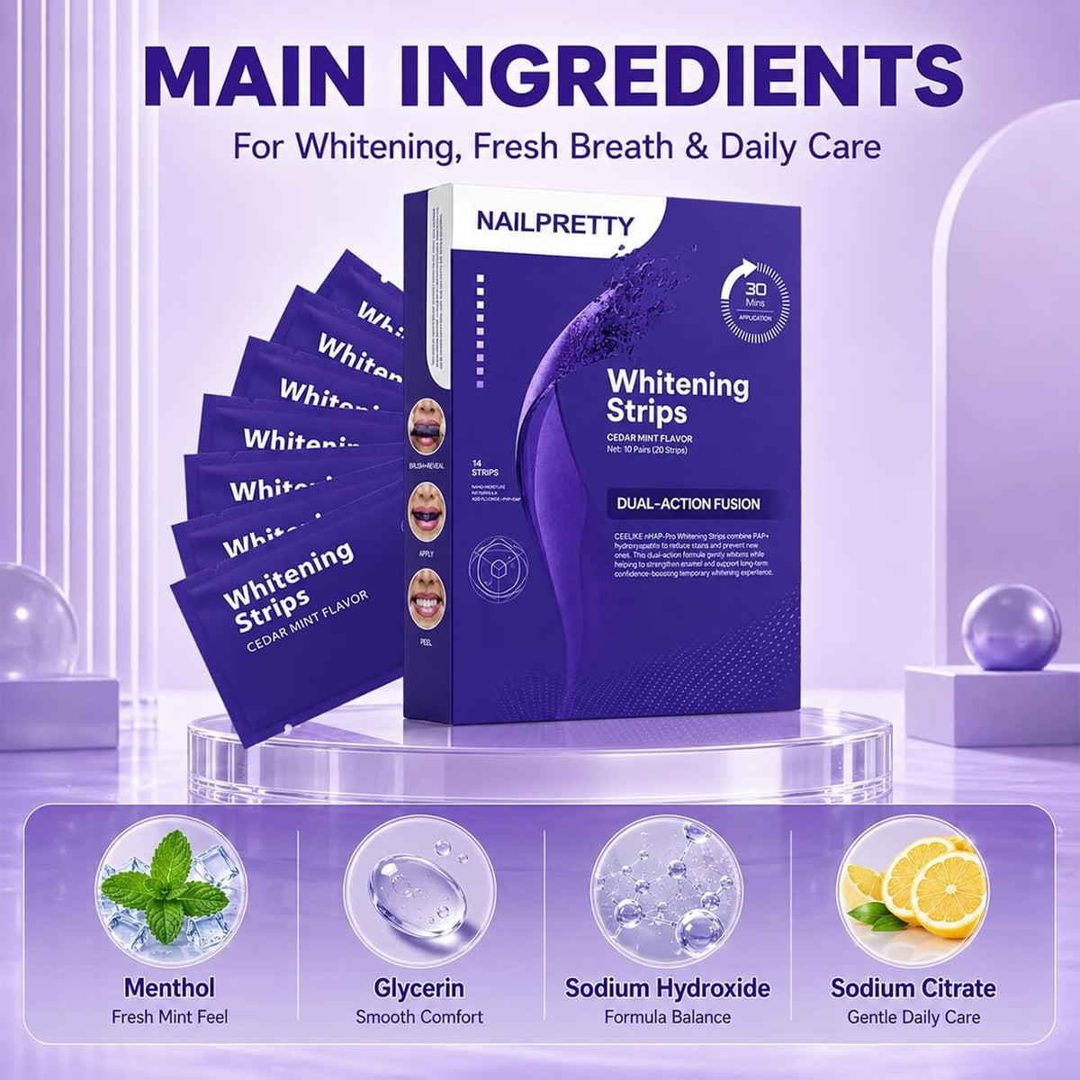 Bandes Dentaires Violettes — Correcteur de Teinte, Sourire Éclatant (7 soins)